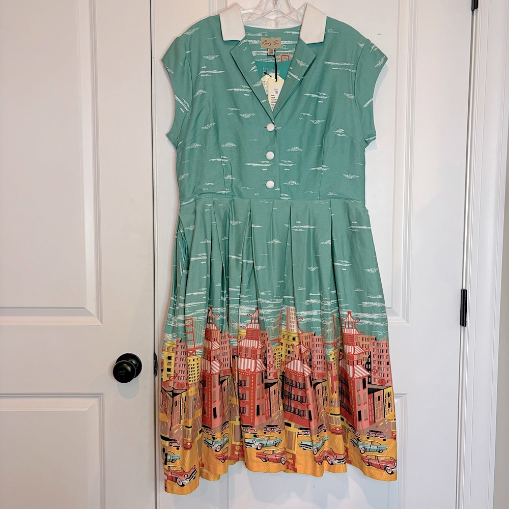NWT Lindy Bop Gilda San Francisco Dress Collared Fit Flare 14